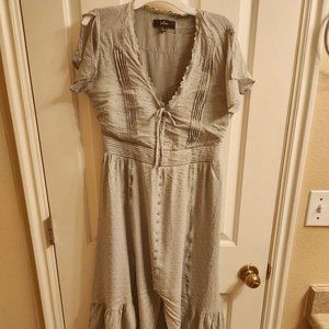 Sage Green Swiss Dot Button-Front Maxi Dress